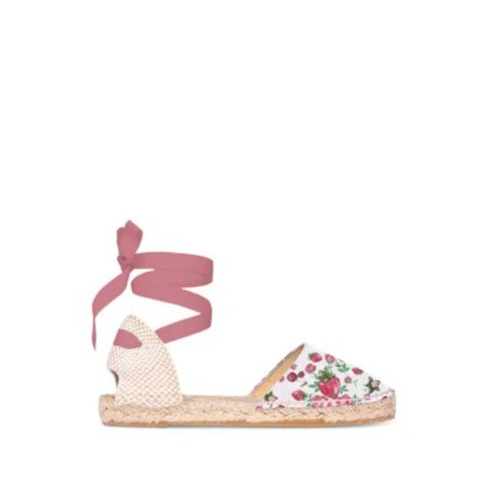 MANEBI Womens White Rose Gold Tone Valenciana Toe Leather Espadrille Shoes 38 - Picture 1 of 1